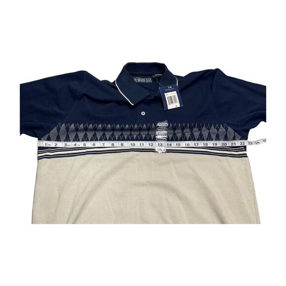 Grand Slam Polo Shirt Men Medium Blue Ivory Printed Cotton Collared Short Sleeve - Picture 4 of 8